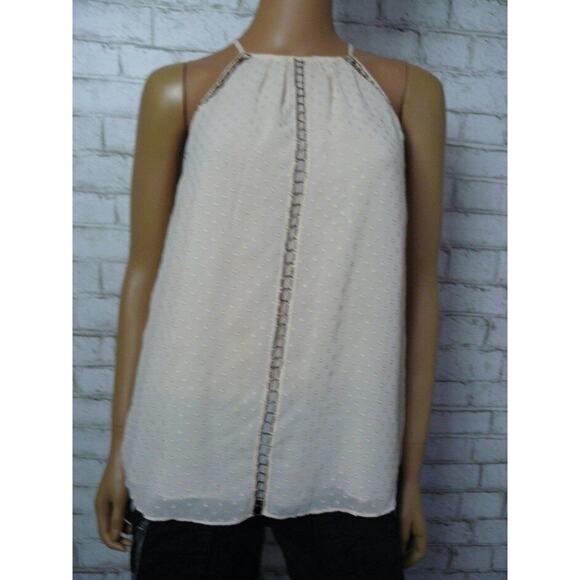 Joie Cream Swiss Dot Chiffon Ladder Beaded Spaghetti Strap Top Small NEW - Picture 1 of 6